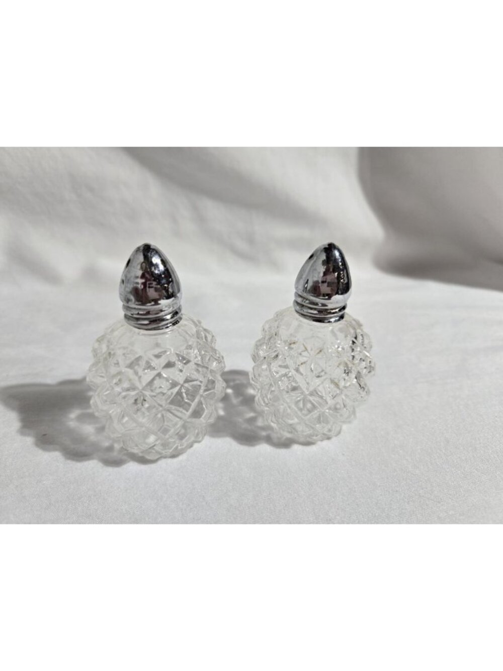 Vintage Irice Japan Clear Cut Glass Salt and Pepper Shakers Diamond Pattern
